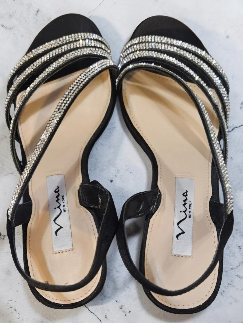 Nina Black Crystal-Strap Slingback Sandals 2